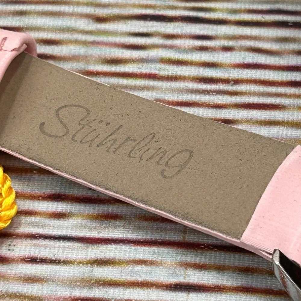Stuhrling Original Ladies Pink Leather Watch Mother of Pearl Love Heart Dial NIB